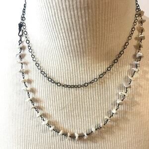 Single or Double Strand Pearl & Black Chain Statement Necklace